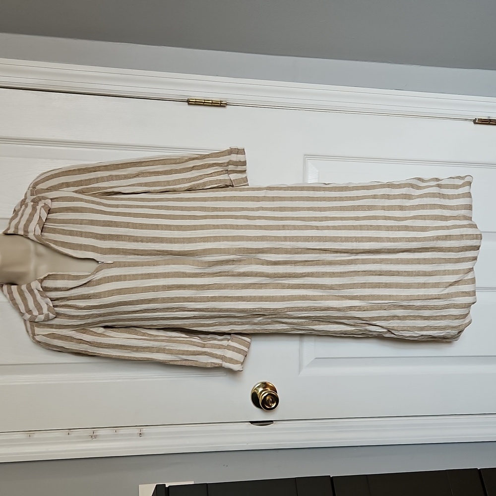 Adele Simpson vintage 1970s Tunic Striped linen Shift Kaftan dress